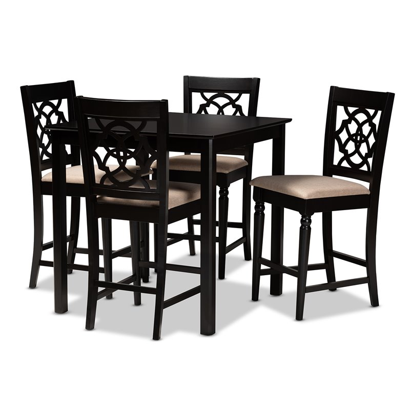 Baxton Studio Arden Sand Upholstered Espresso 5-piece Wood Pub Set