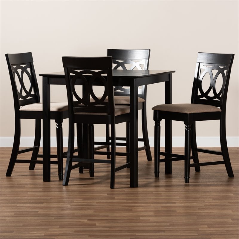Baxton Studio Verina Sand Upholstered Espresso Wood 5-piece Pub Set