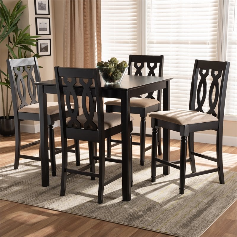 Baxton Studio Darcie Sand Upholstered Espresso Wood 5-piece Pub Set