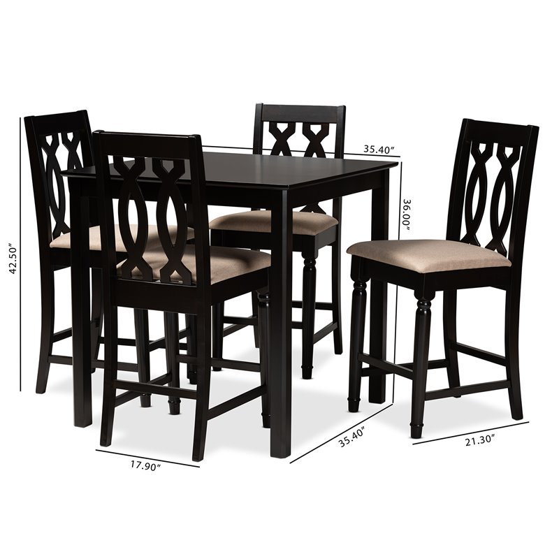 Baxton Studio Darcie Sand Upholstered Espresso Wood 5-piece Pub Set