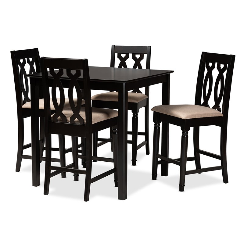 Baxton Studio Darcie Sand Upholstered Espresso Wood 5-piece Pub Set