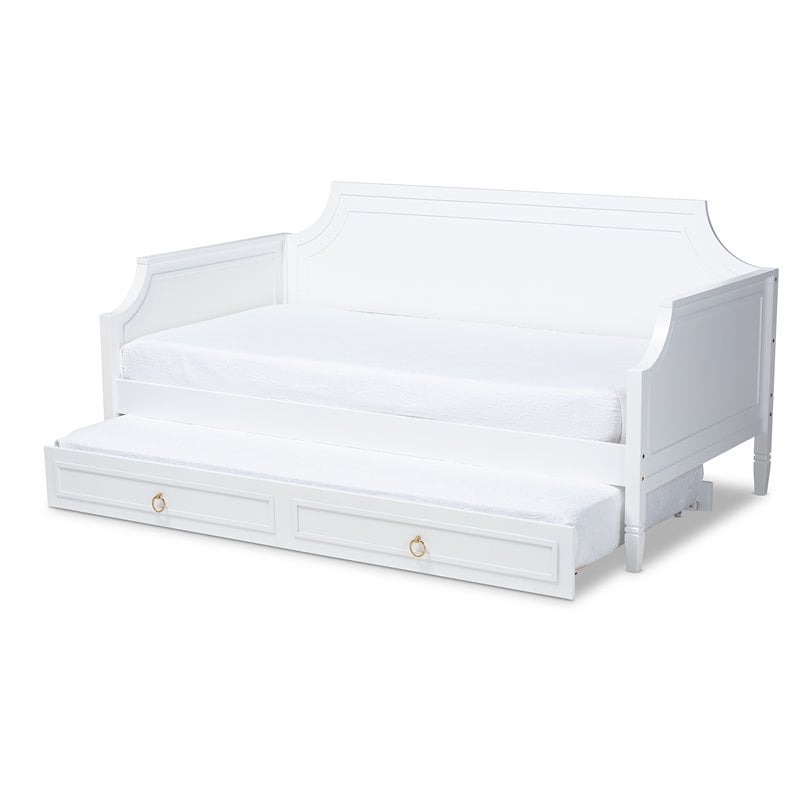 Baxton Studio Mariana White  Wood Twin Size Daybed with Trundle
