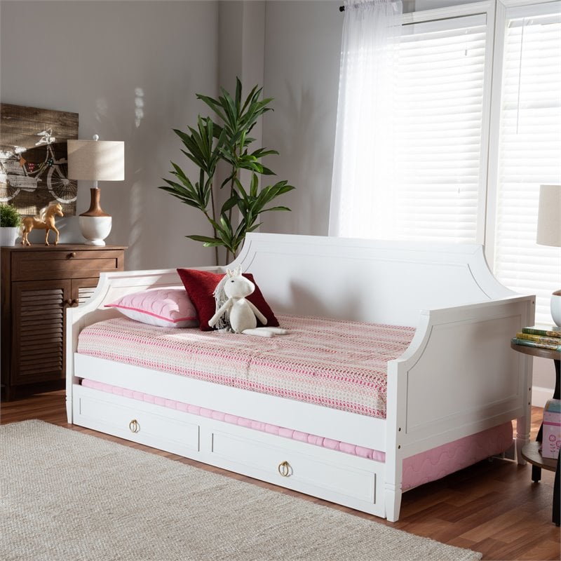 Baxton Studio Mariana White  Wood Twin Size Daybed with Trundle