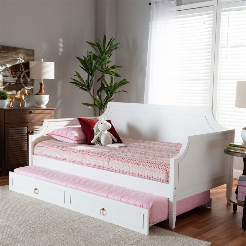 Baxton Studio Mariana White  Wood Twin Size Daybed with Trundle