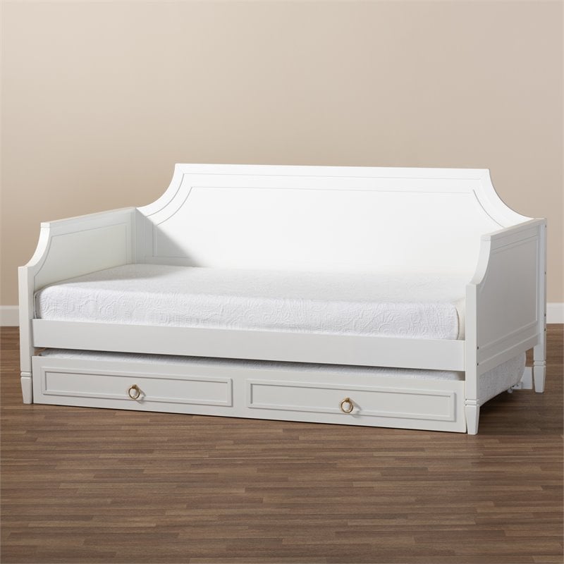 Baxton Studio Mariana White  Wood Twin Size Daybed with Trundle