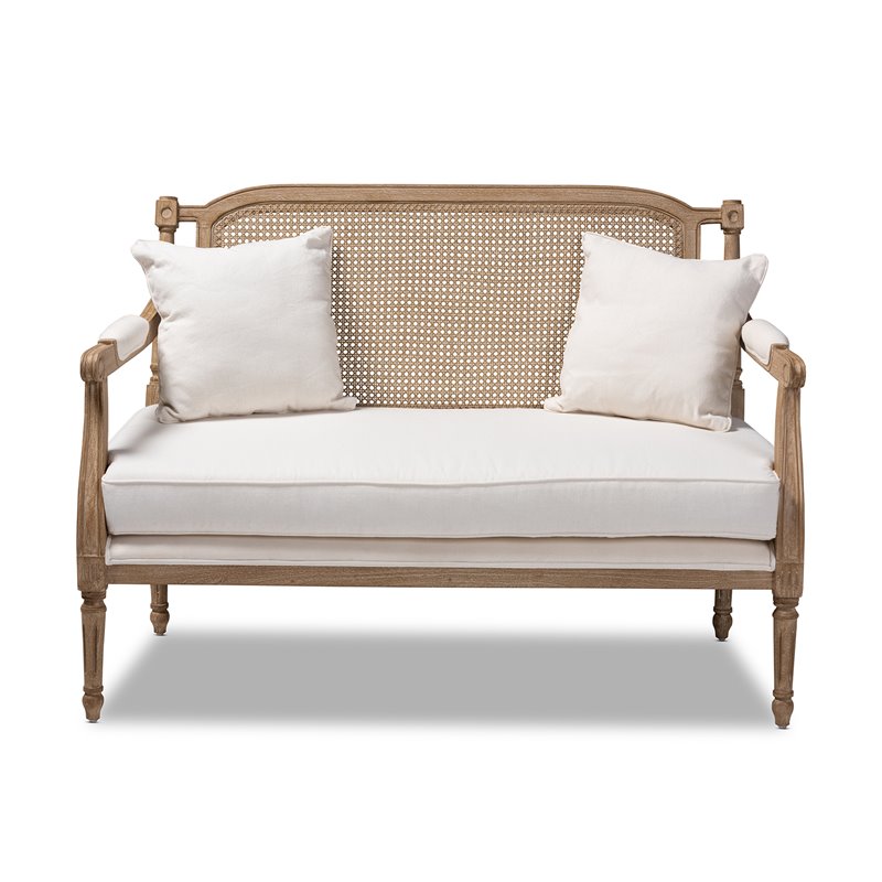 Baxton Studio Clemence Ivory Upholstered Whitewashed Wood Armchair