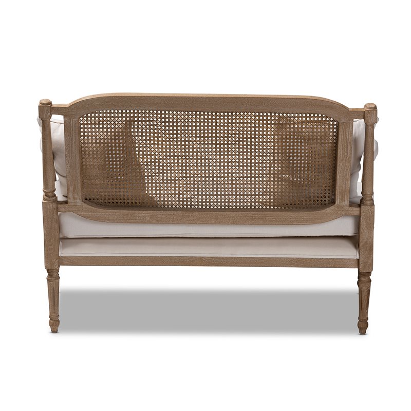 Baxton Studio Clemence Ivory Upholstered Whitewashed Wood Armchair