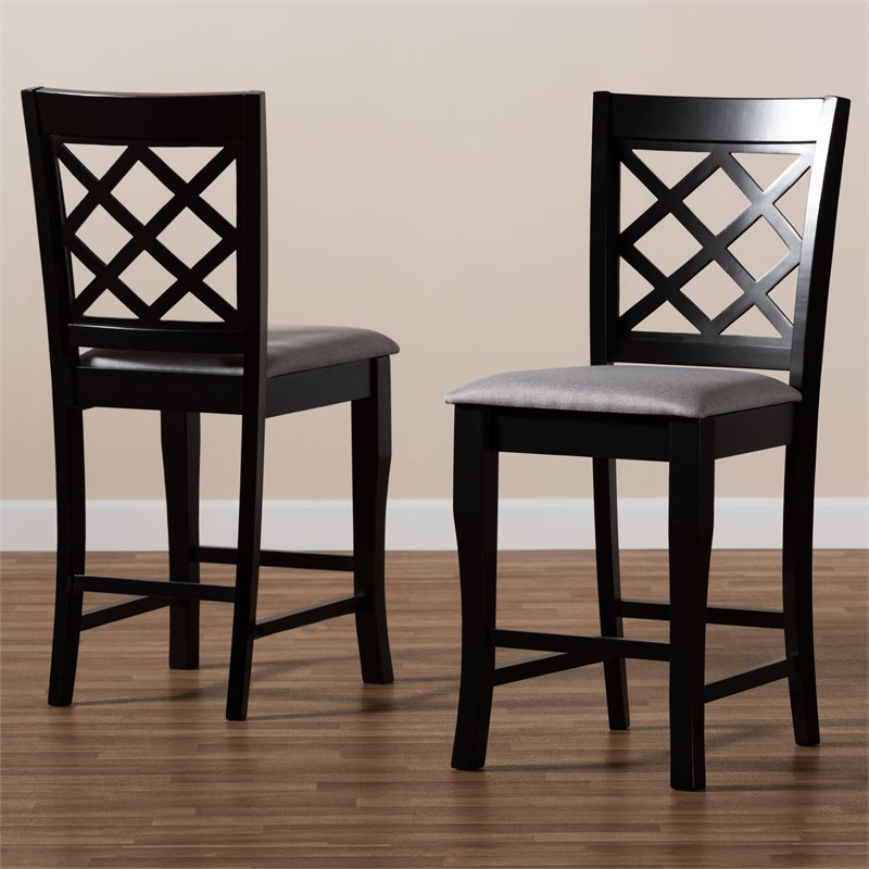 Set of 2 Baxton Studio Alora Grey Upholstered Wood Counter Stools