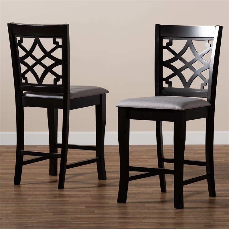 Set of 2 Baxton Studio Nisa Grey Upholstered Wood Counter Stools