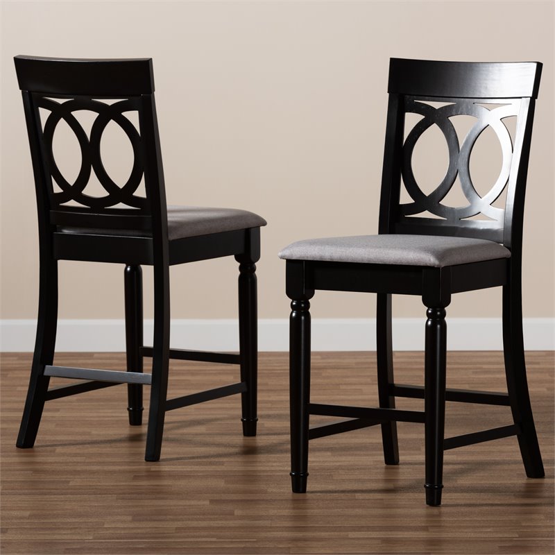 Set of 2 Baxton Studio Verina Grey Upholstered Wood Counter Stools