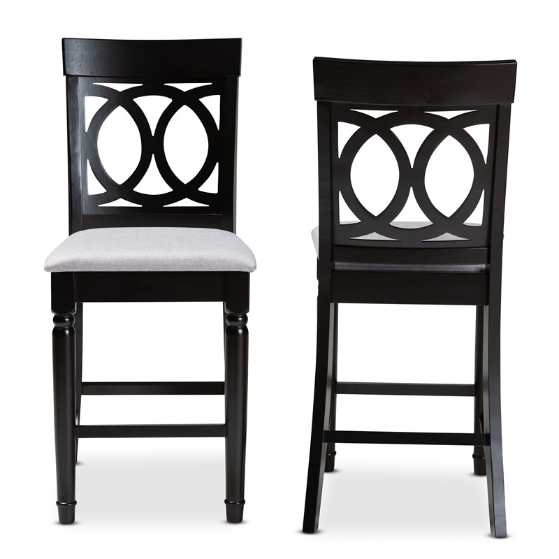 Set of 2 Baxton Studio Verina Grey Upholstered Wood Counter Stools
