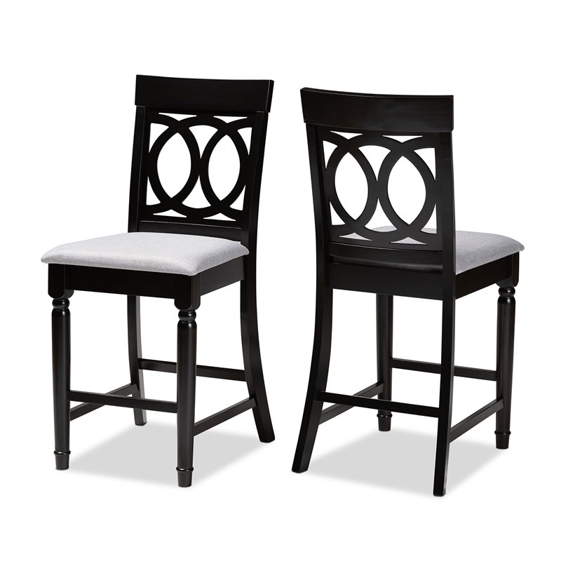 Set of 2 Baxton Studio Verina Grey Upholstered Wood Counter Stools
