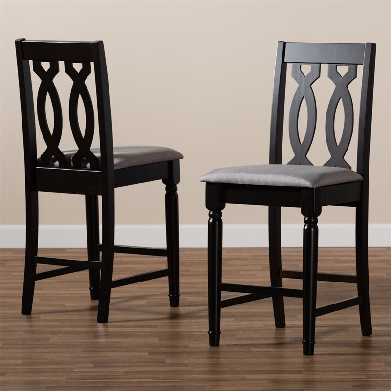 Set of 2 Baxton Studio Darcie Grey Upholstered Wood Counter stools