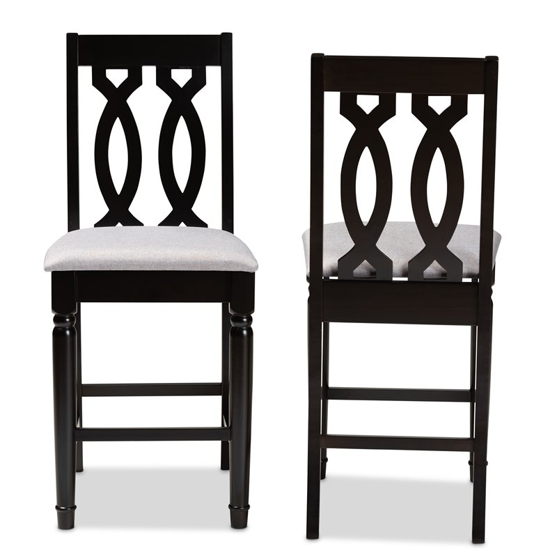 Set of 2 Baxton Studio Darcie Grey Upholstered Wood Counter stools