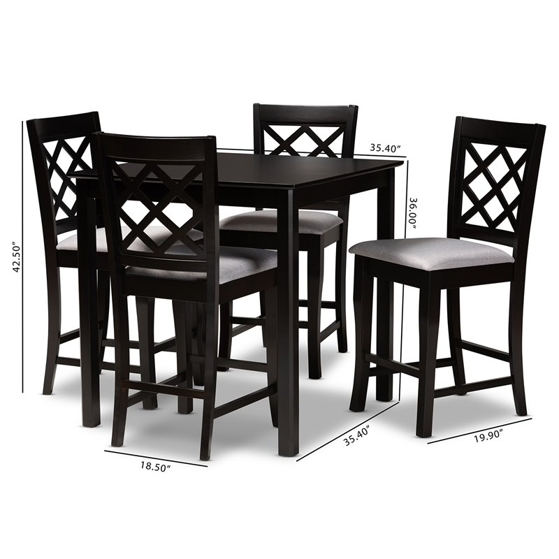 Baxton Studio Alora Grey Upholstered Espresso Wood 5-Piece Pub Set