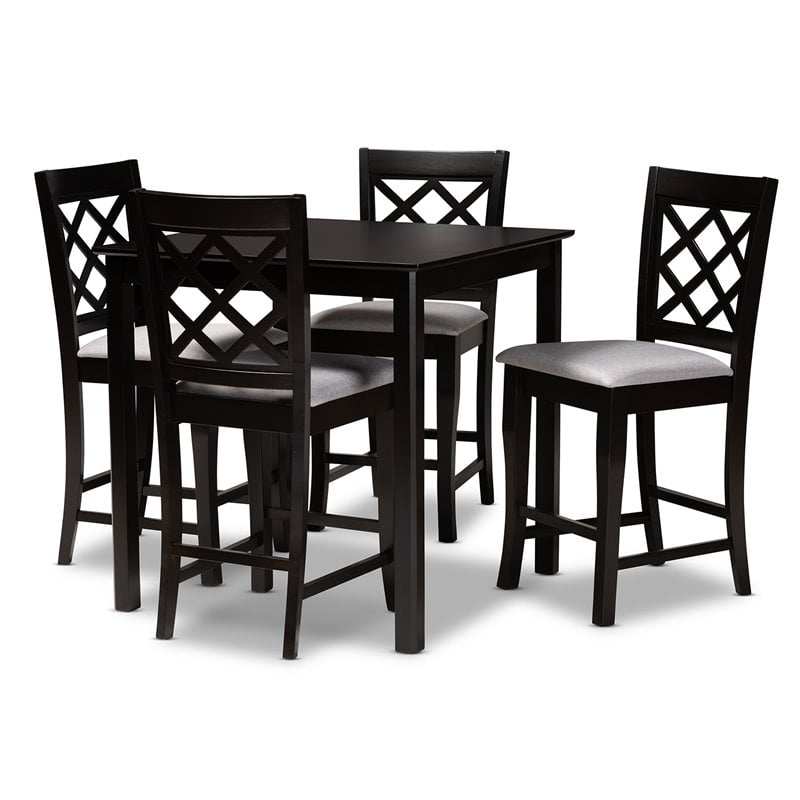 Baxton Studio Alora Grey Upholstered Espresso Wood 5-Piece Pub Set