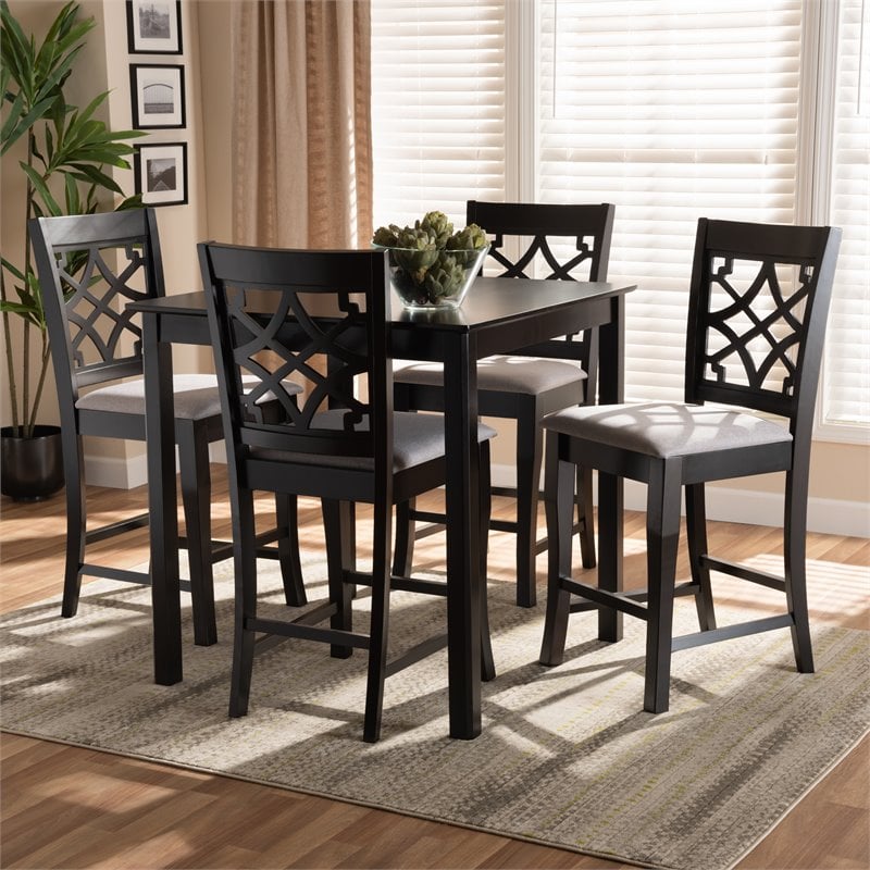 Baxton Studio Nisa Grey Upholstered Espresso Wood 5-Piece Pub Set