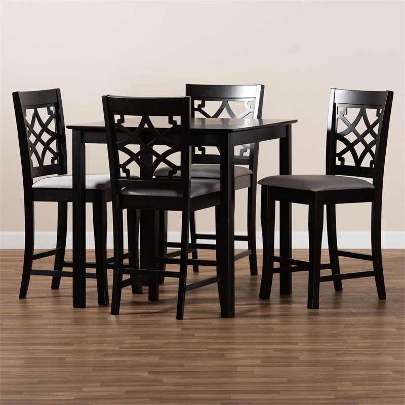 Baxton Studio Nisa Grey Upholstered Espresso Wood 5-Piece Pub Set