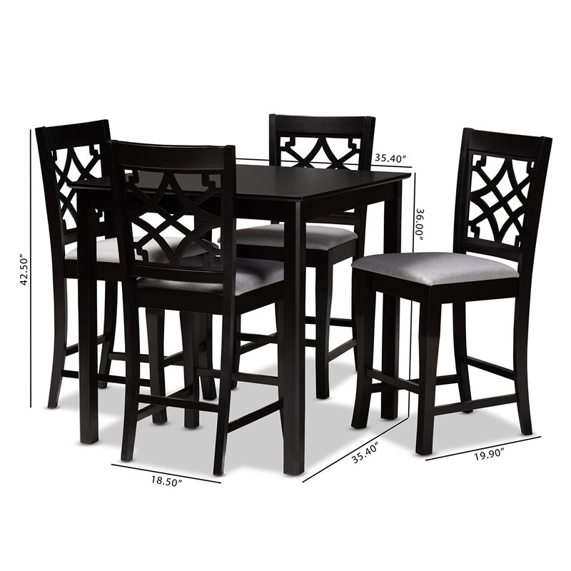 Baxton Studio Nisa Grey Upholstered Espresso Wood 5-Piece Pub Set