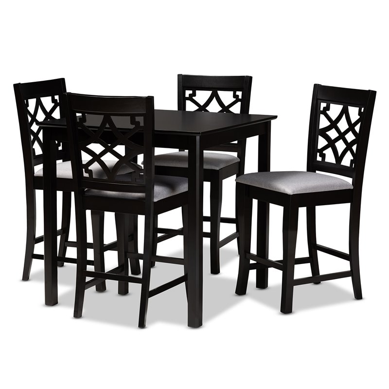 Baxton Studio Nisa Grey Upholstered Espresso Wood 5-Piece Pub Set