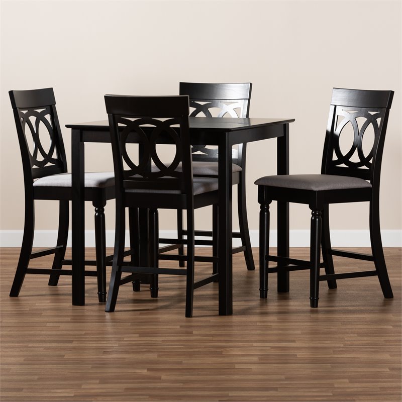 Baxton Studio Verina Grey Upholstered Espresso Wood 5-piece Pub Set