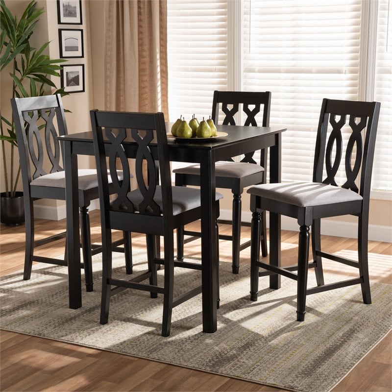 Baxton Studio Darcie Grey Upholstered Espresso Wood 5-piece Pub Set