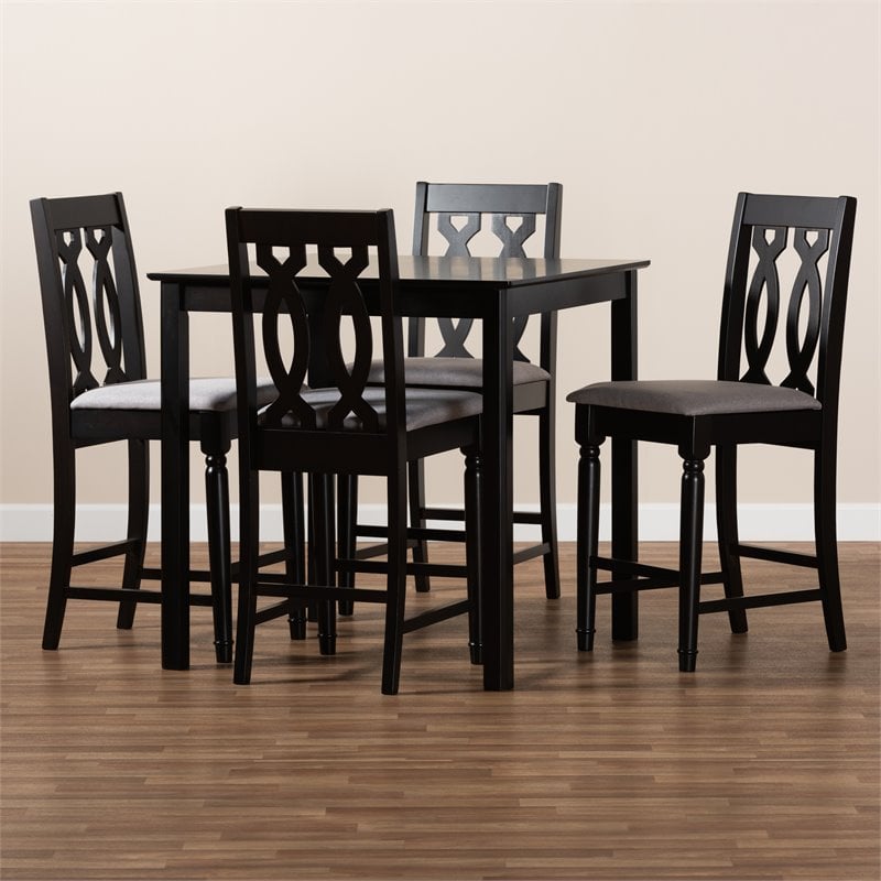 Baxton Studio Darcie Grey Upholstered Espresso Wood 5-piece Pub Set