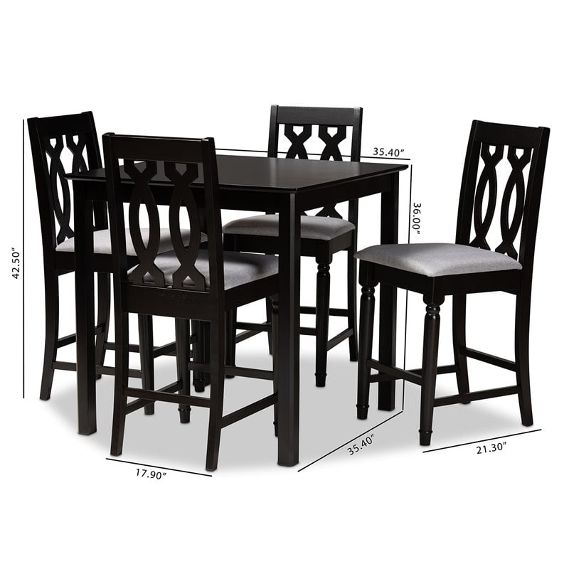 Baxton Studio Darcie Grey Upholstered Espresso Wood 5-piece Pub Set