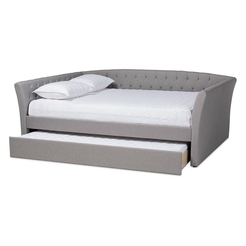 Baxton Studio Delora Queen Size Light Grey Upholstered Daybed with Trundle