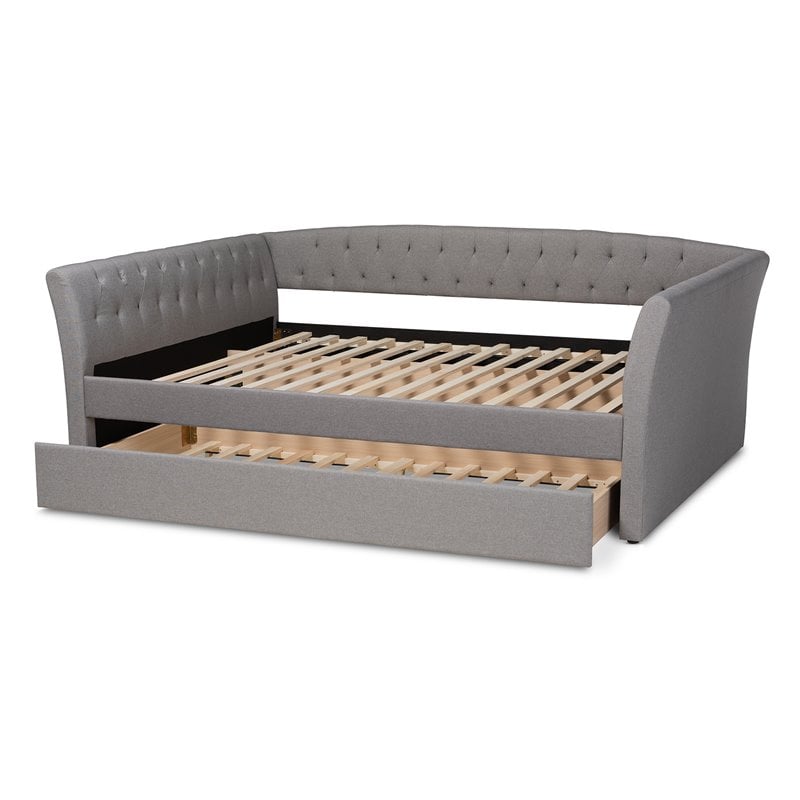 Baxton Studio Delora Queen Size Light Grey Upholstered Daybed with Trundle