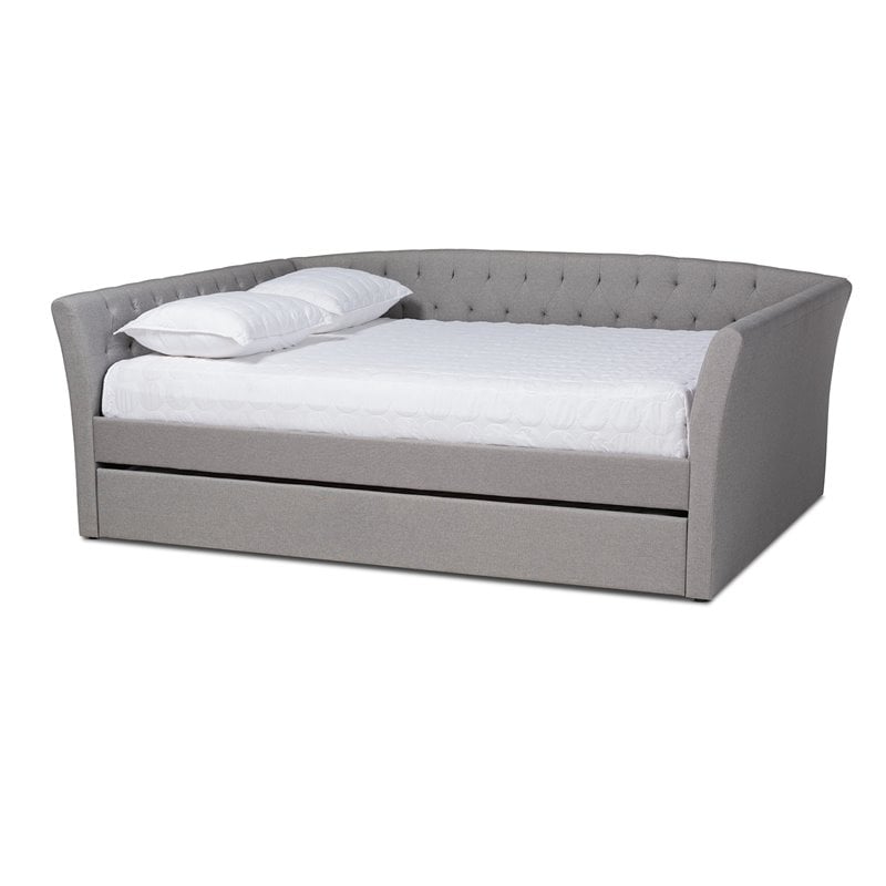 Baxton Studio Delora Queen Size Light Grey Upholstered Daybed with Trundle