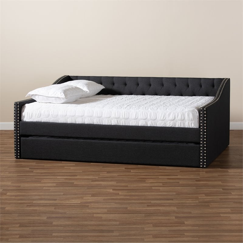 Baxton Studio Haylie Full Size Dark Grey Upholstered Daybed with Trundle
