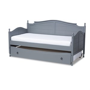 baxton studio twin size mara grey wood daybed with trundle