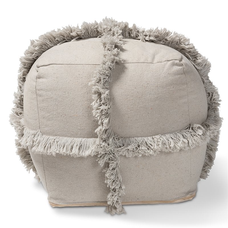 Baxton Studio Alfro Grey Handwoven Cotton Fringe Pouf Ottoman