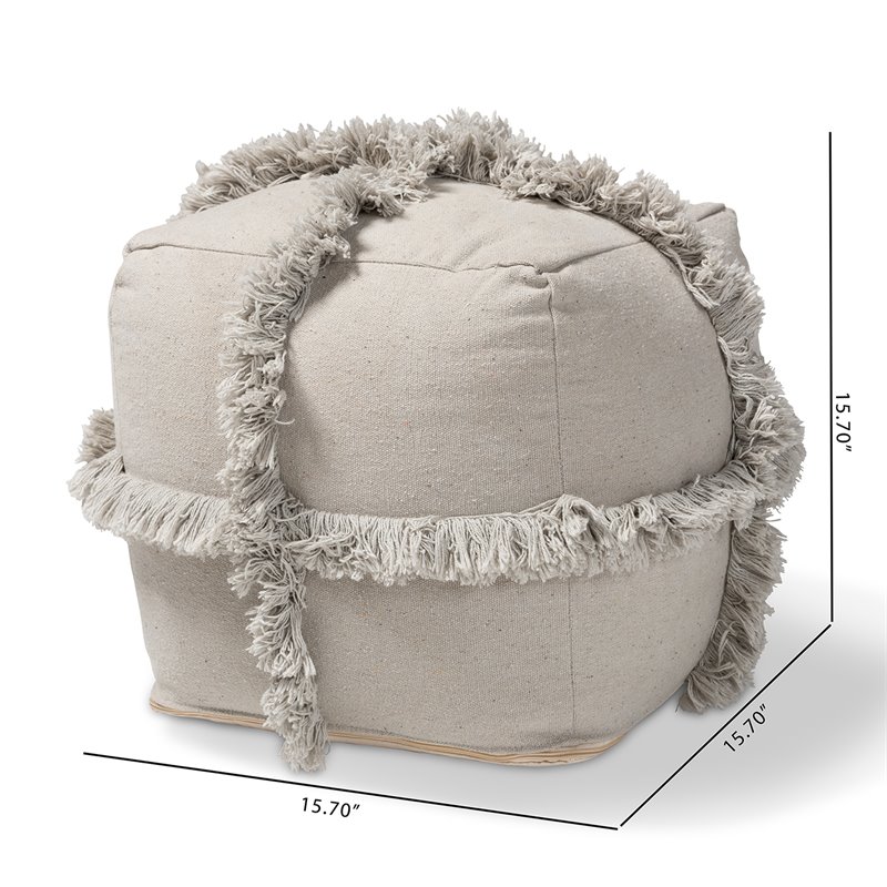 Baxton Studio Alfro Grey Handwoven Cotton Fringe Pouf Ottoman