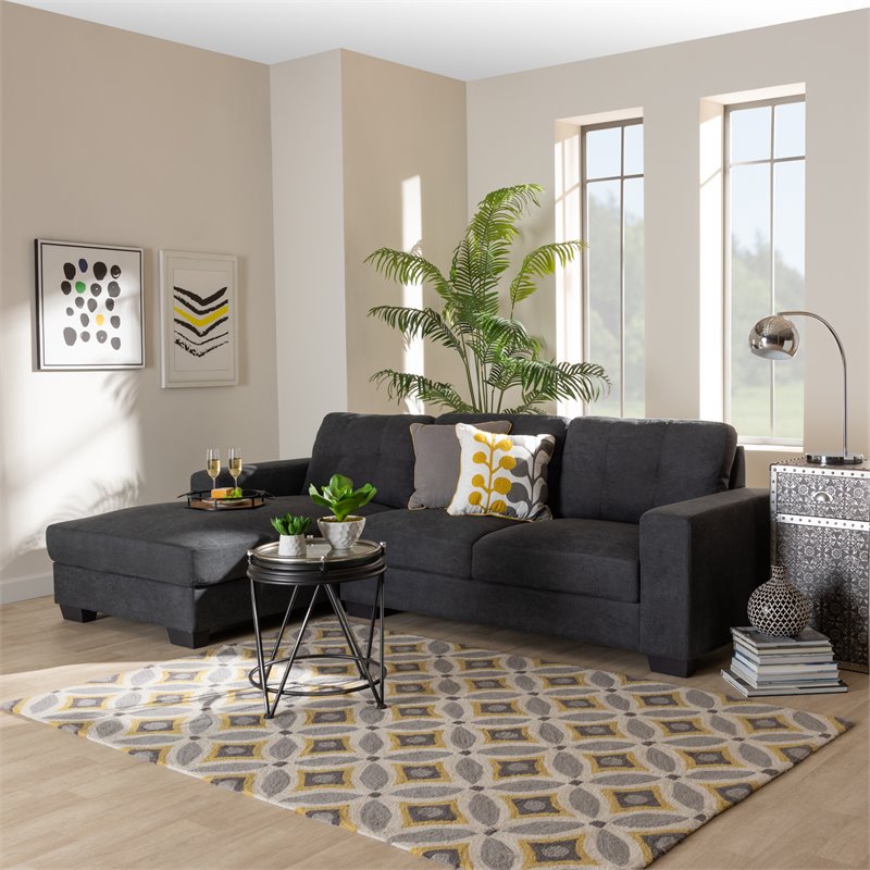 Baxton Studio Langley Dark Grey Sectional Sofa with Left Facing