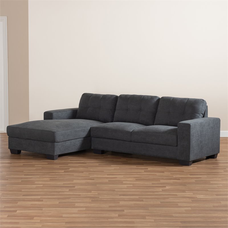 Baxton Studio Langley Dark Grey Sectional Sofa with Left Facing Chaise