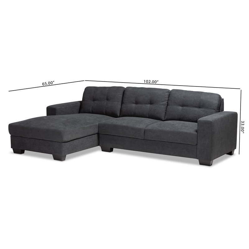 Baxton Studio Langley Dark Grey Sectional Sofa with Left Facing