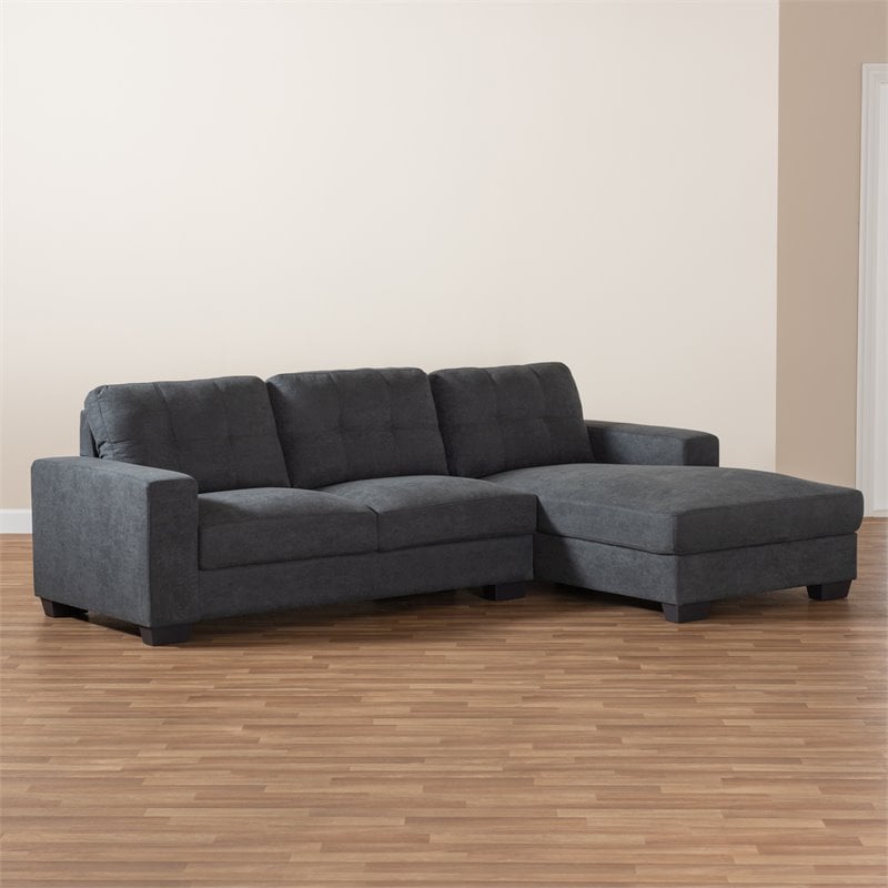 Baxton Studio Langley Dark Grey Sectional Sofa with Right Facing Chaise