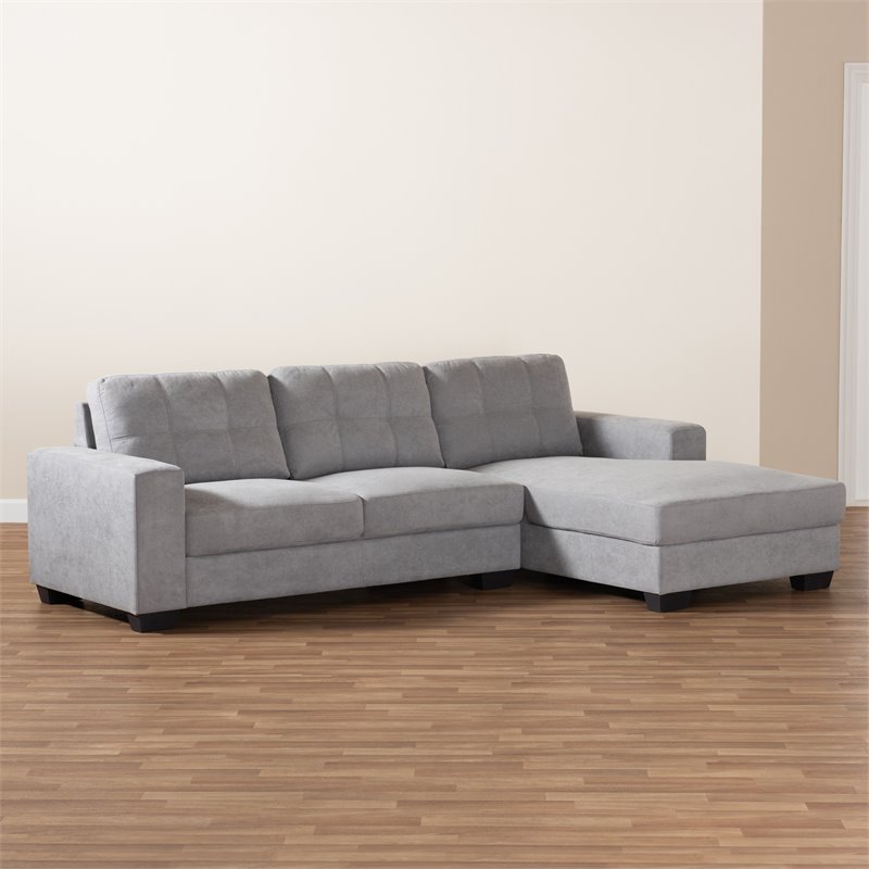 Baxton Studio Langley Light Grey Sectional Sofa with Right Facing Chaise