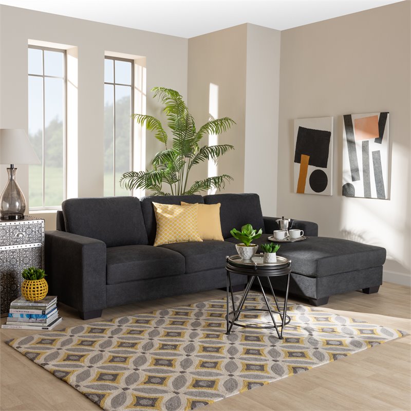 Baxton Studio Nevin Dark Grey Sectional Sofa with Right Facing Chaise