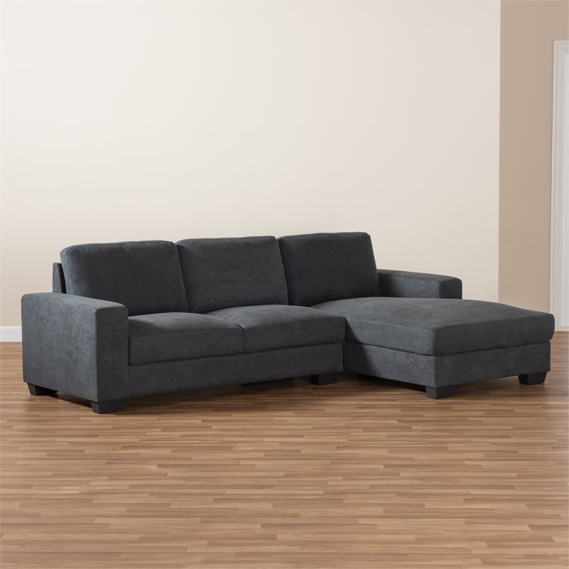 Baxton Studio Nevin Dark Grey Sectional Sofa with Right Facing Chaise