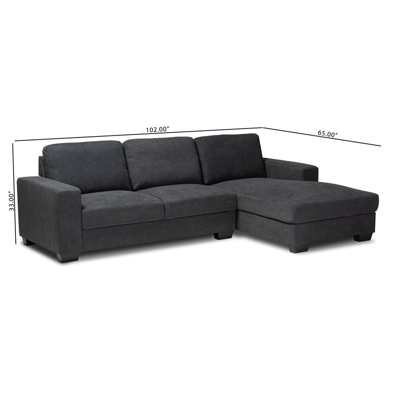 Baxton Studio Nevin Dark Grey Sectional Sofa with Right Facing