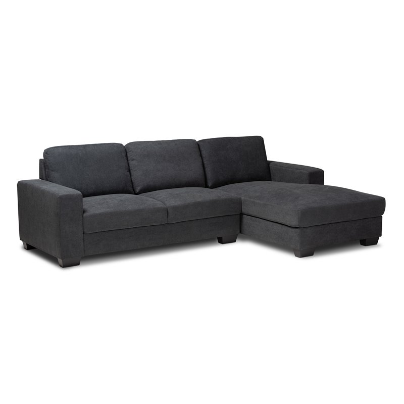 Baxton Studio Nevin Dark Grey Sectional Sofa with Right Facing Chaise