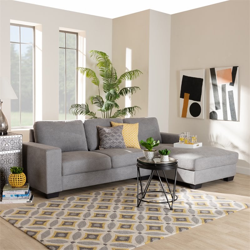 Baxton Studio Nevin Light Grey Sectional Sofa with Right Facing Chaise