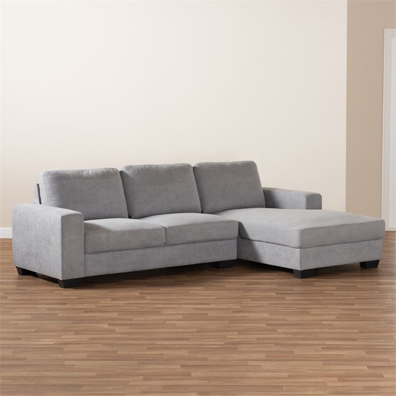 Baxton Studio Nevin Light Grey Sectional Sofa with Right Facing Chaise