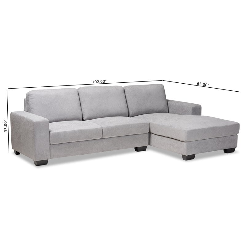 Baxton Studio Nevin Light Grey Sectional Sofa with Right Facing Chaise