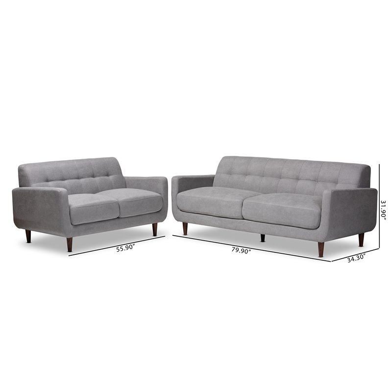 Baxton Studio Allister Light Grey Upholstered Living Room Set
