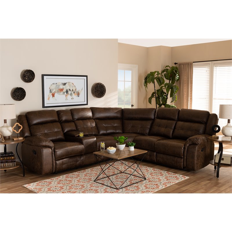 Baxton Studio Vesa Brown Upholstered 6 Piece Sectional Recliner Sofa