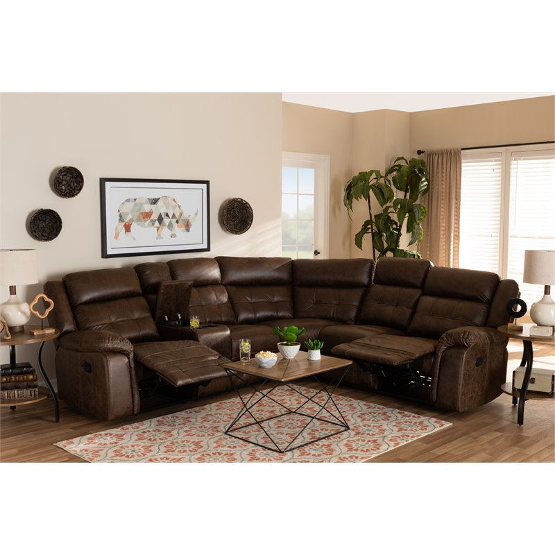 Baxton Studio Vesa Brown Upholstered 6 Piece Sectional Recliner Sofa